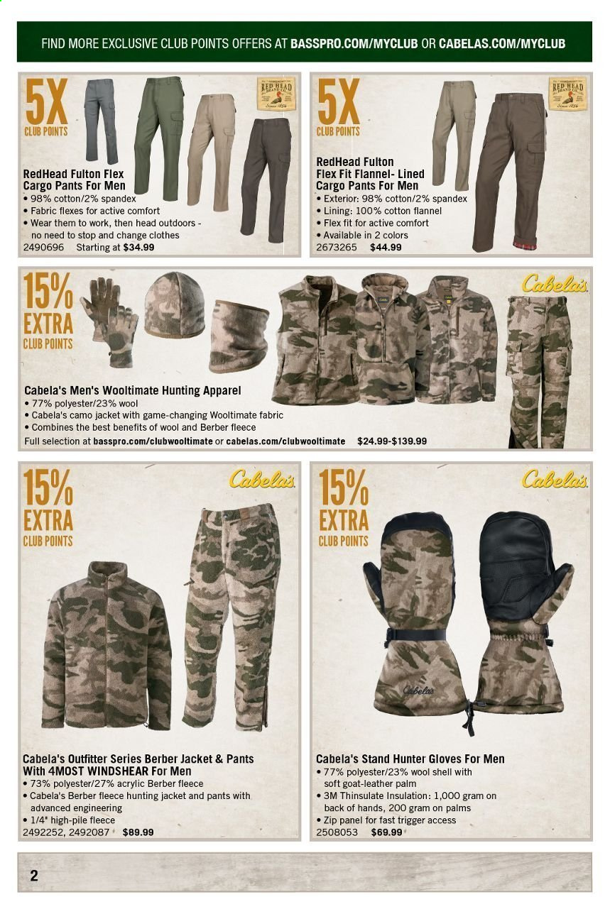 thumbnail - Bass Pro Shops Flyer - 01/01/2021 - 01/31/2021 - Sales products - jacket, cargo pants, pants, gloves, Hunter. Page 2.