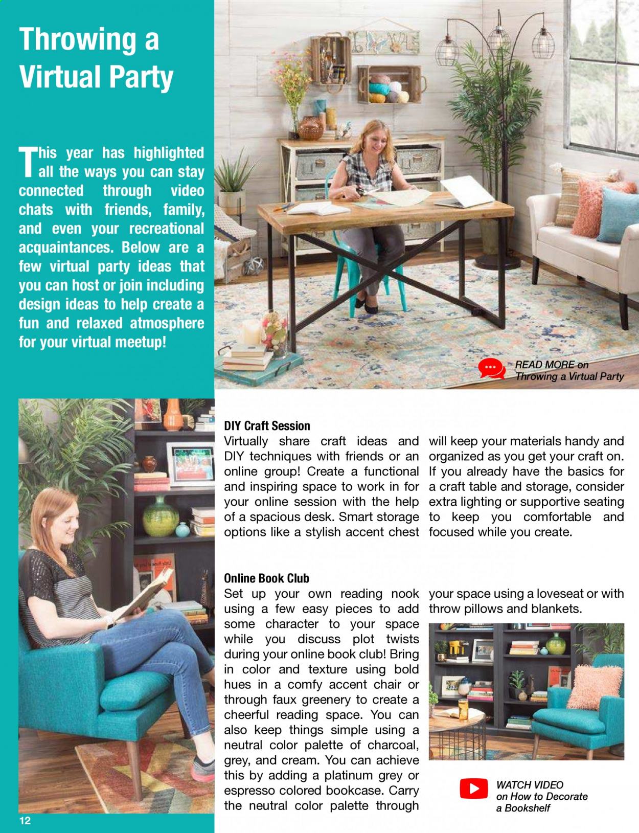 thumbnail - American Furniture Warehouse Flyer - 11/01/2020 - 01/31/2021 - Sales products - table, chair, accent chair, loveseat, sofa, bookcase, blanket, pillow, charcoal. Page 12.