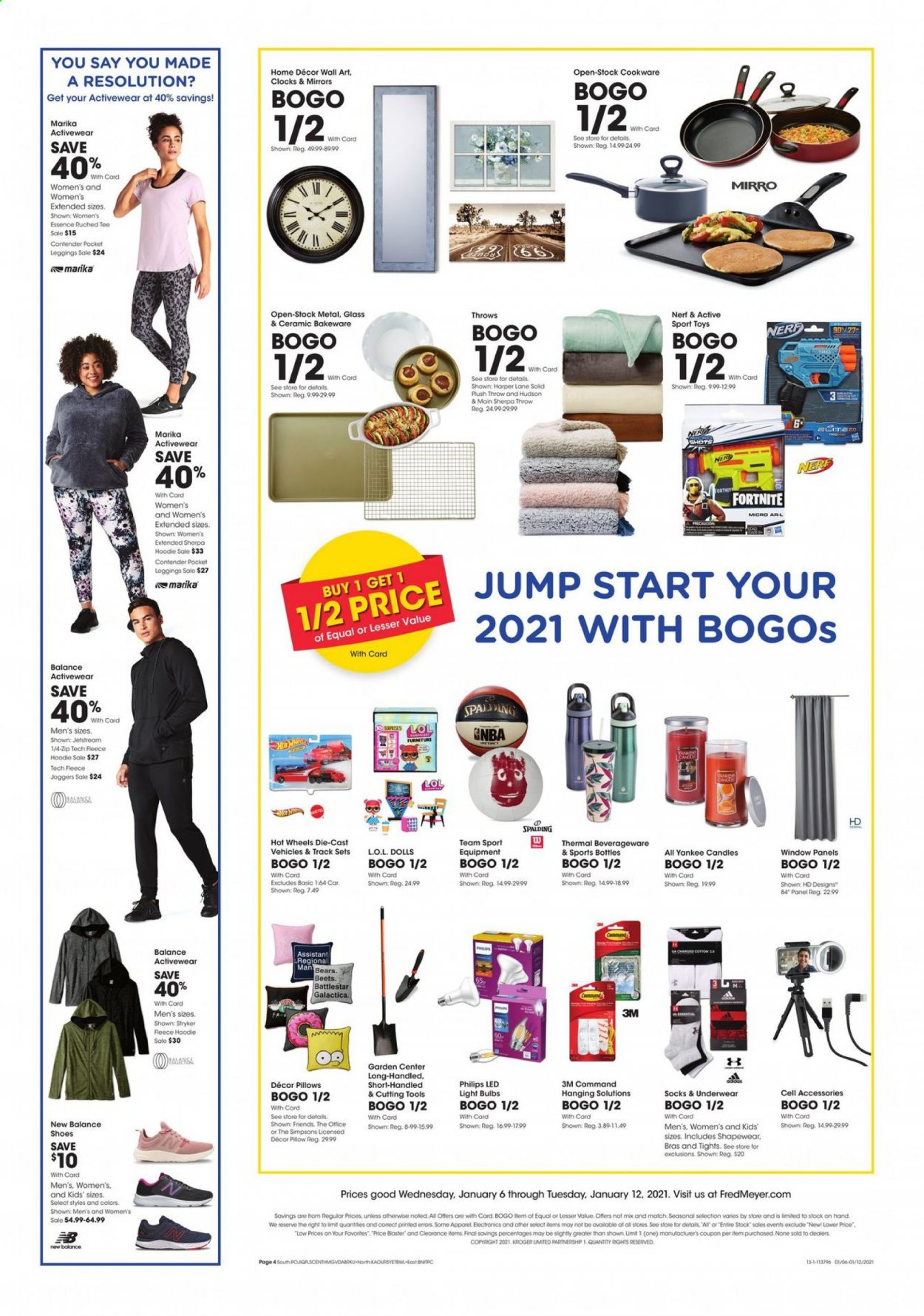 thumbnail - Fred Meyer Flyer - 01/06/2021 - 01/12/2021 - Sales products - Philips, cookware set, thermal bottle, bakeware, candle, bulb, light bulb, pillow, Nerf, doll, toys, Hot Wheels, bra. Page 4.