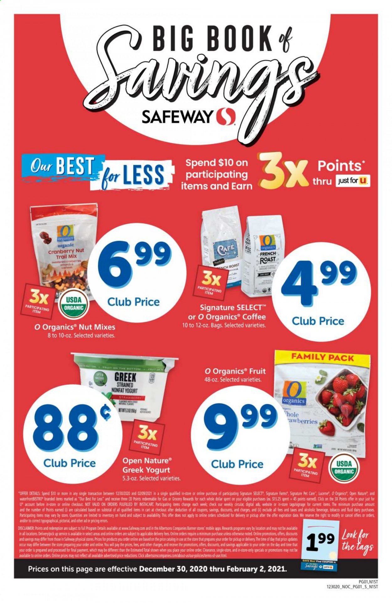 thumbnail - Safeway Flyer - 12/30/2020 - 02/02/2021 - Sales products - greek yoghurt, yoghurt, coffee. Page 1.