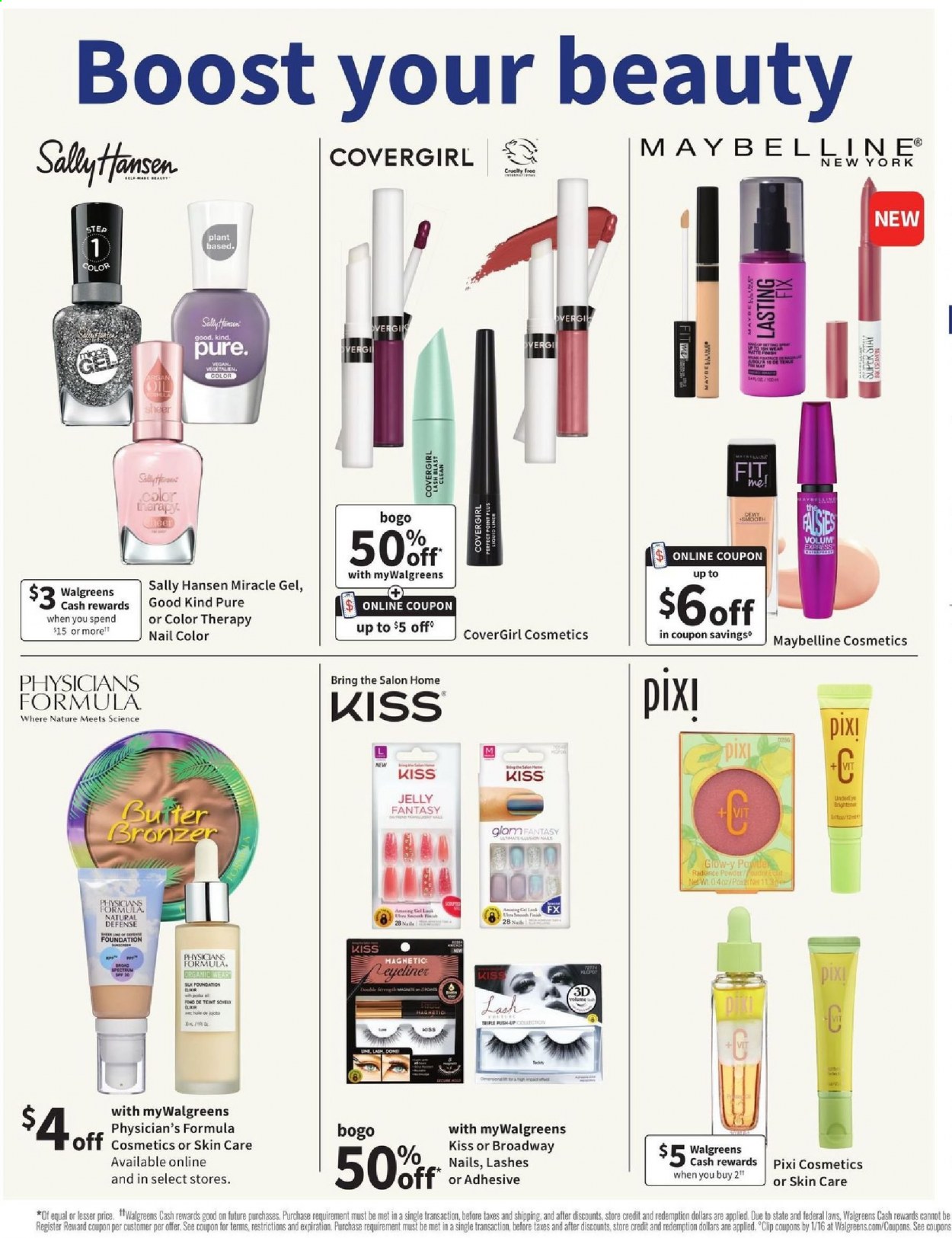 thumbnail - Walgreens Flyer - 01/10/2021 - 01/16/2021 - Sales products - jelly, Boost, Ace, nail enamel, Sally Hansen, argan oil, Spectrum. Page 14.