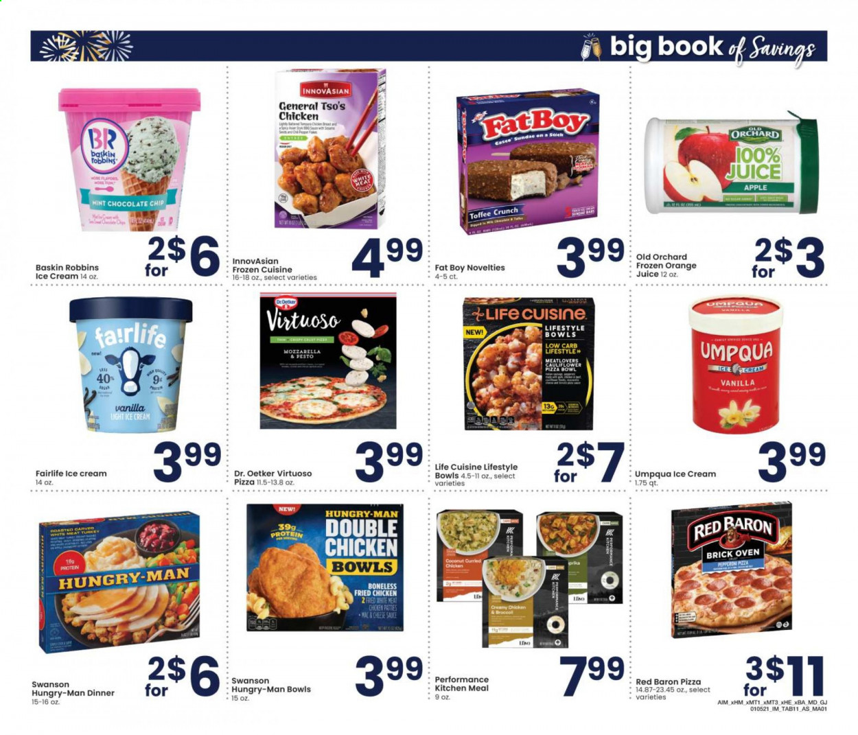 thumbnail - Albertsons Flyer - 01/05/2021 - 02/01/2021 - Sales products - pizza, sauce, fried chicken, ready meal, Dr. Oetker, chicken patties, Red Baron, chocolate chips, toffee, orange juice, juice. Page 11.