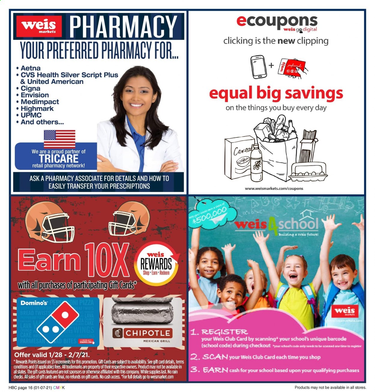 thumbnail - Weis Flyer - 01/07/2021 - 02/04/2021 - Sales products - bread, cake, pizza, cereals. Page 16.