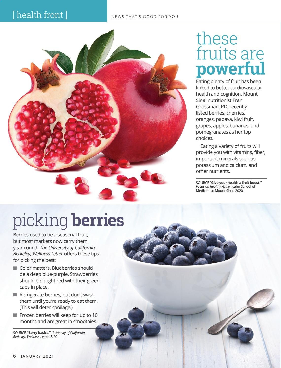 thumbnail - Festival Foods Flyer - 01/01/2021 - 01/31/2021 - Sales products - blueberries, papaya, apples, bananas, oranges, strawberries, frozen berries, smoothie, Boost, Plenty, calcium, grapes, kiwi. Page 6.