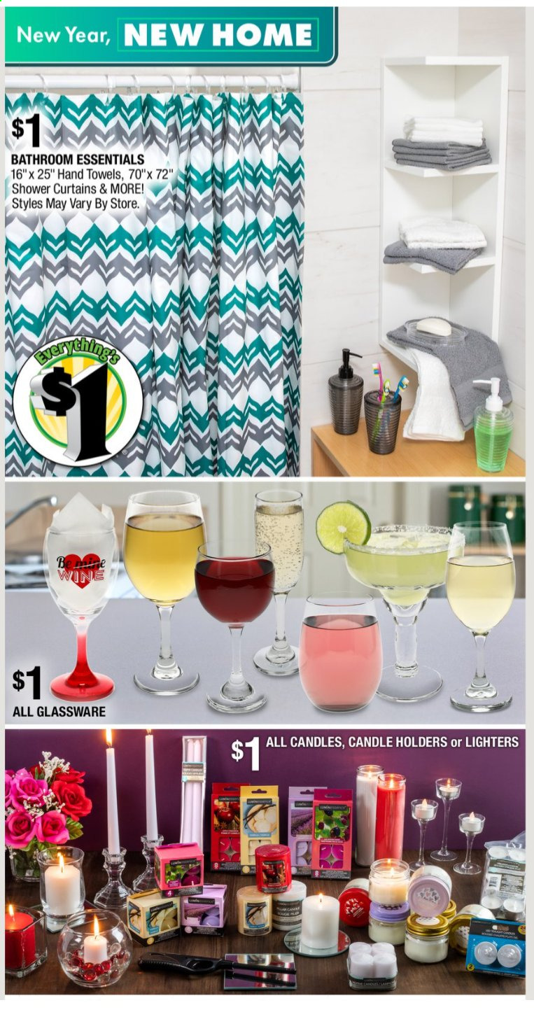thumbnail - Dollar Tree Flyer - 01/10/2021 - 01/23/2021 - Sales products - glassware set, candle, curtain, towel. Page 6.