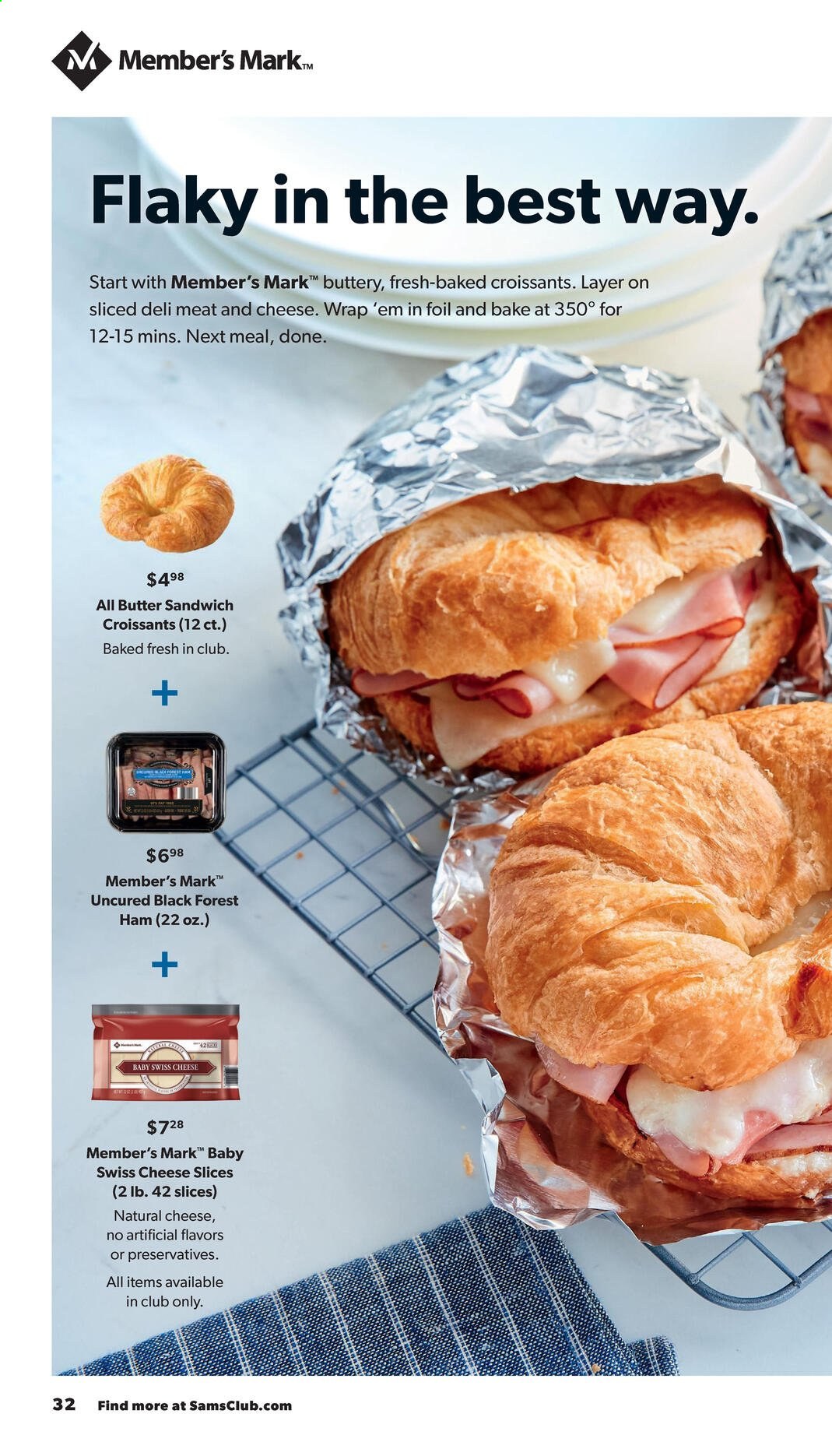 thumbnail - Sam's Club Flyer - 01/06/2021 - 01/24/2021 - Sales products - croissant, sliced cheese, swiss cheese, butter. Page 32.