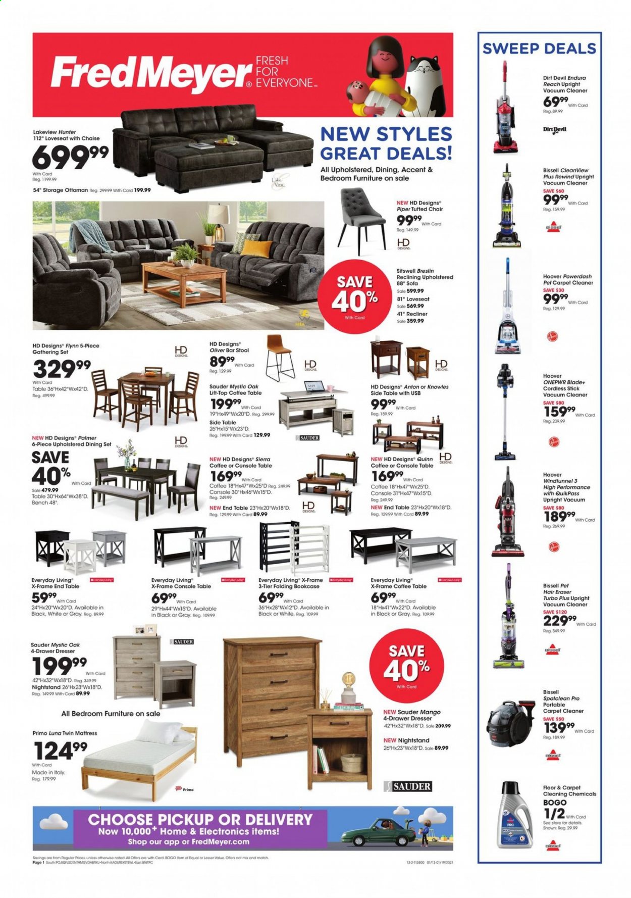 thumbnail - Fred Meyer Flyer - 01/13/2021 - 01/19/2021 - Sales products - mango, cleaner, eraser, recliner chair. Page 1.