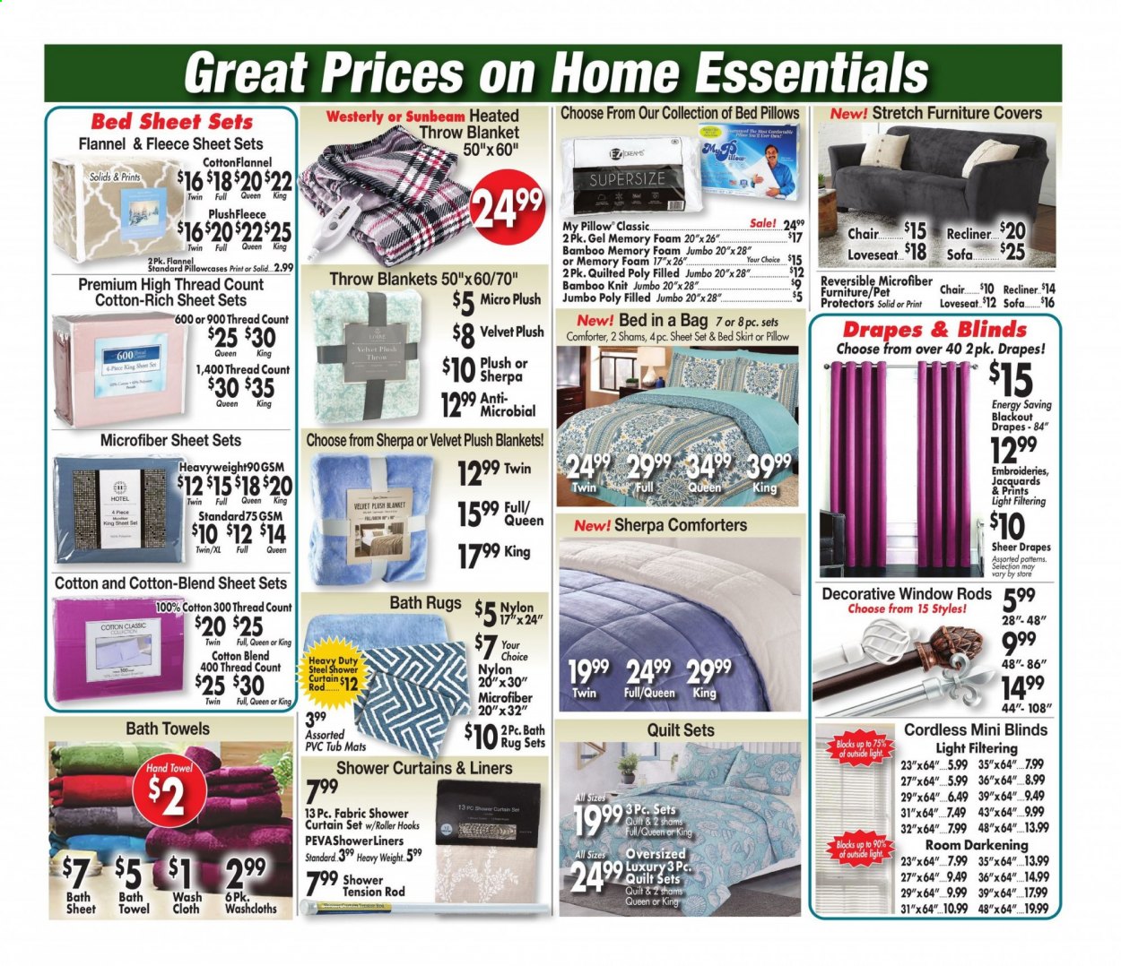 thumbnail - Ocean State Job Lot Flyer - 01/14/2021 - 01/20/2021 - Sales products - blanket, comforter, pillow, pillowcase, quilt, curtain, Sunbeam, bath towel, towel, hand towel, roller, heated throw, skirt, sherpa, blackout, rug, hook, curtain rod. Page 6.