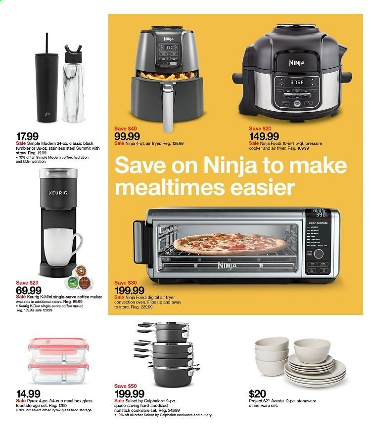 thumbnail - Target Flyer - 01/17/2021 - 01/23/2021 - Sales products - Keurig, cookware set, dinnerware set, tumbler, pressure cooker, cup, straw, stoneware, Pyrex, storage container set, meal box, oven, convection oven, coffee machine, air fryer. Page 6.