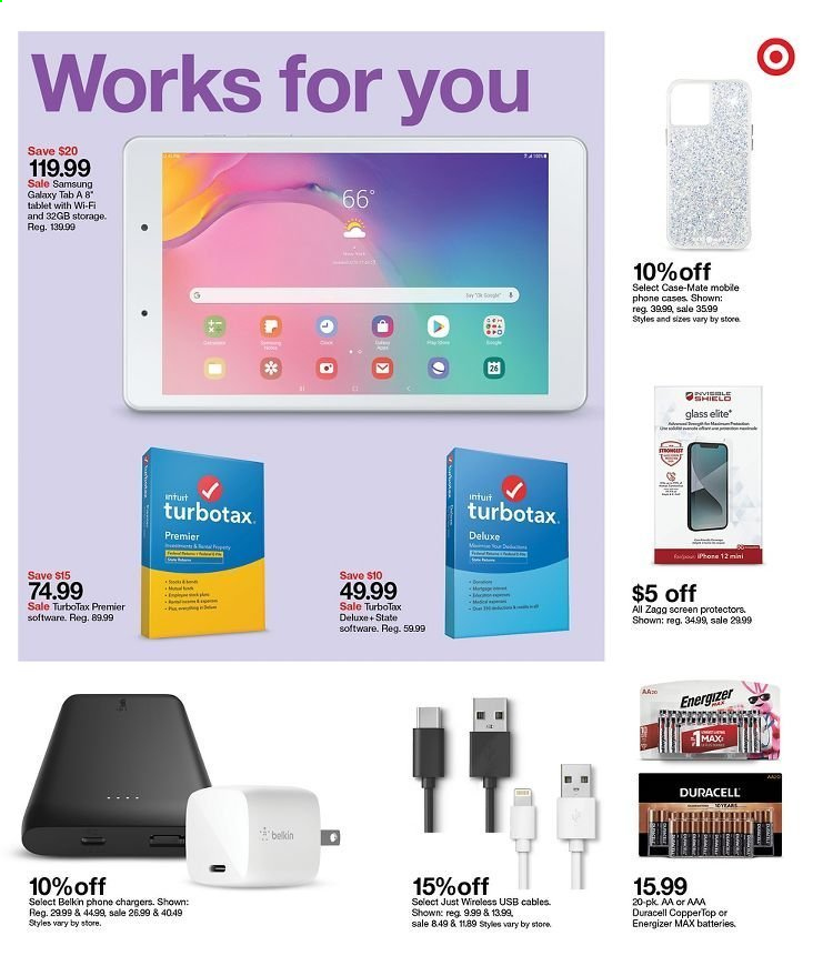 thumbnail - Target Flyer - 01/17/2021 - 01/23/2021 - Sales products - tablet, Samsung Galaxy, Samsung Galaxy Tab, battery, Duracell, Energizer, Samsung, phone, cell phone. Page 11.
