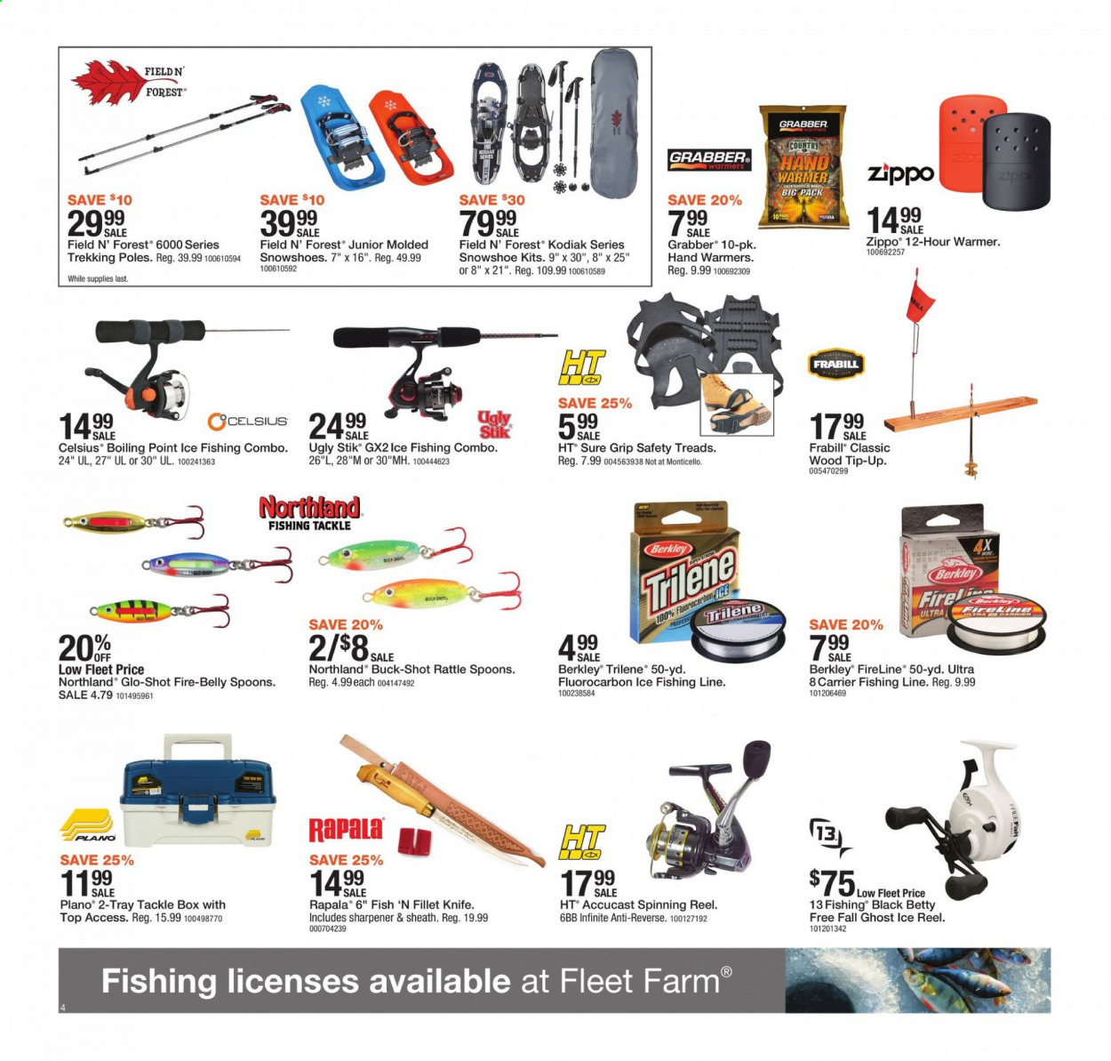 thumbnail - Fleet Farm Flyer - 01/15/2021 - 01/23/2021 - Sales products - UglyDolls, Sure, knife, spoon, tray, sharpener, hand warmer, reel, spinning reel, ice fishing, tackle box, rattle. Page 4.