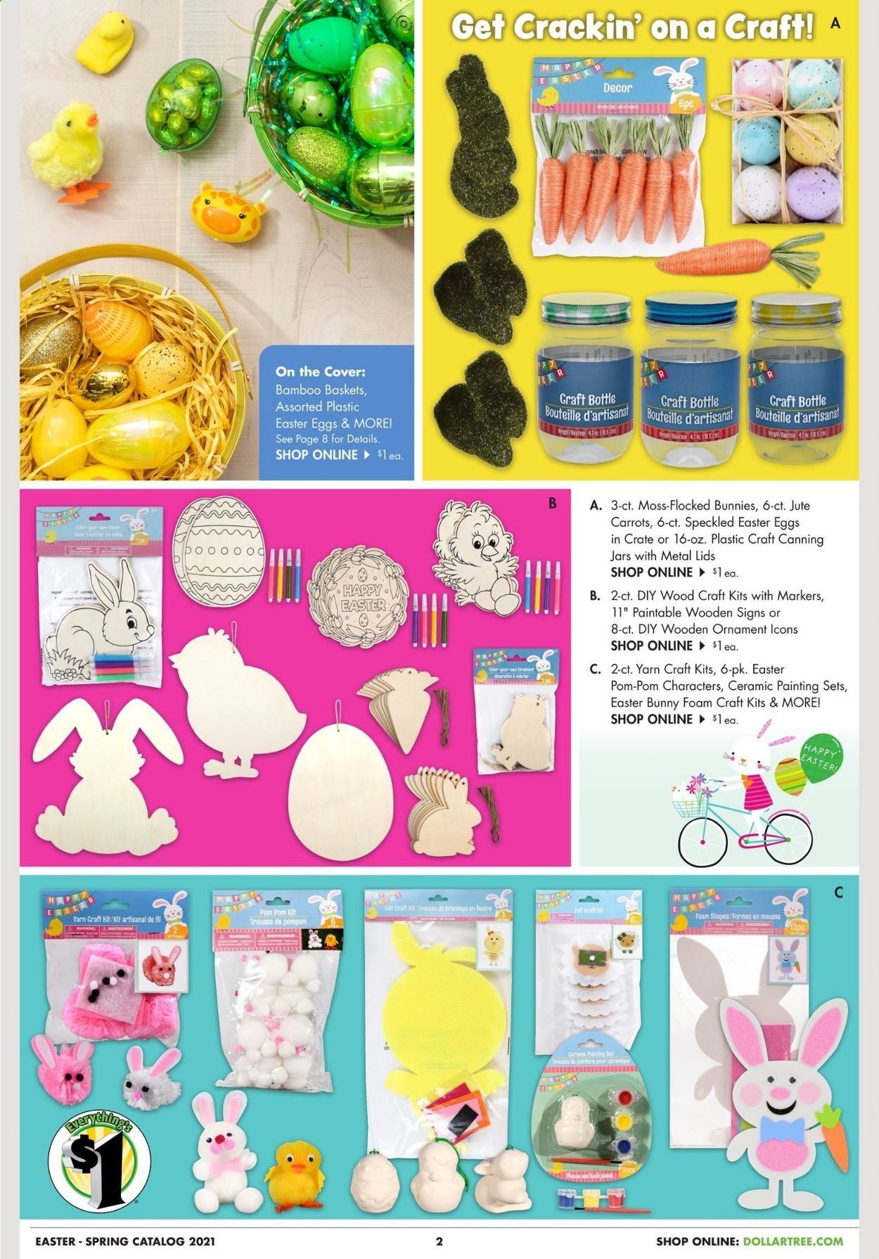 thumbnail - Dollar Tree Flyer - 01/17/2021 - 04/04/2021 - Sales products - eggs, carrots, basket, jar, crate, painting kit, easter egg. Page 2.