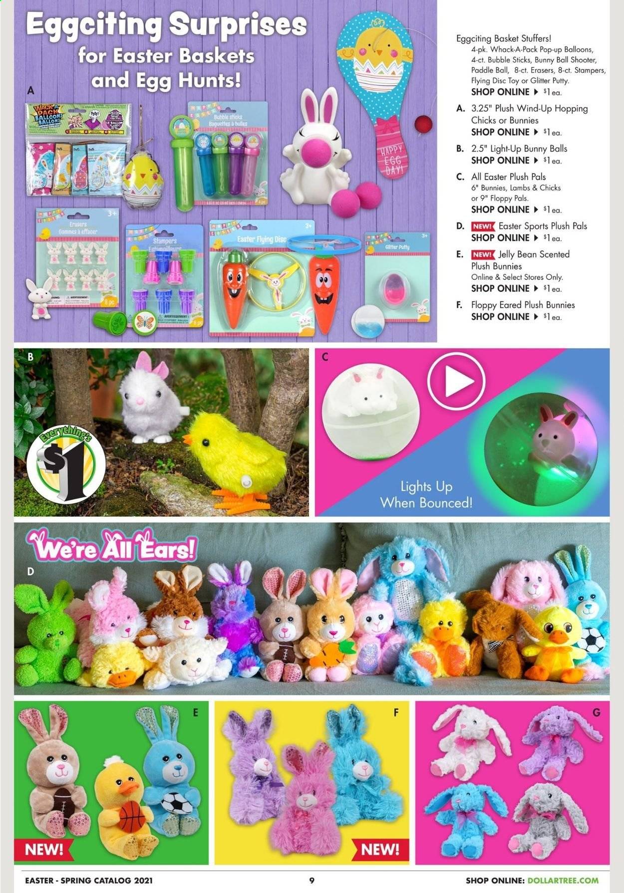 thumbnail - Dollar Tree Flyer - 01/17/2021 - 04/04/2021 - Sales products - baguette, jelly, eggs, basket, glitter, balloons, easter basket, toys, plush toy. Page 9.