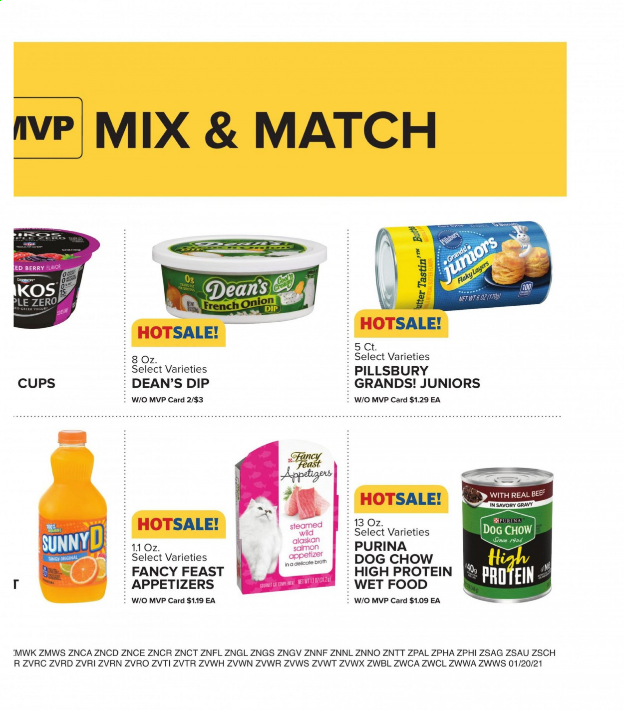 thumbnail - Food Lion Flyer - 01/20/2021 - 01/26/2021 - Sales products - salmon, Pillsbury, greek yoghurt, yoghurt, Dannon, butter, dip, biscuit, broth, cup, Dog Chow, Purina, Fancy Feast. Page 19.