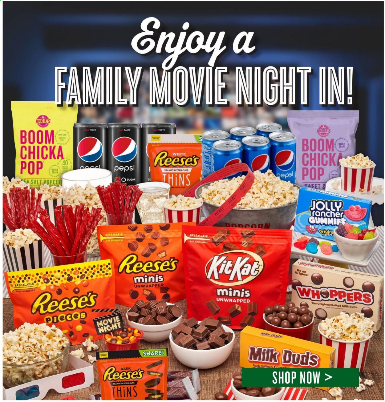 thumbnail - Lowes Foods Flyer - 01/20/2021 - 01/26/2021 - Sales products - Reese's, Milk Duds, KitKat, peanut butter cups, Thins, popcorn, sugar, salt, Pepsi, Voom. Page 14.