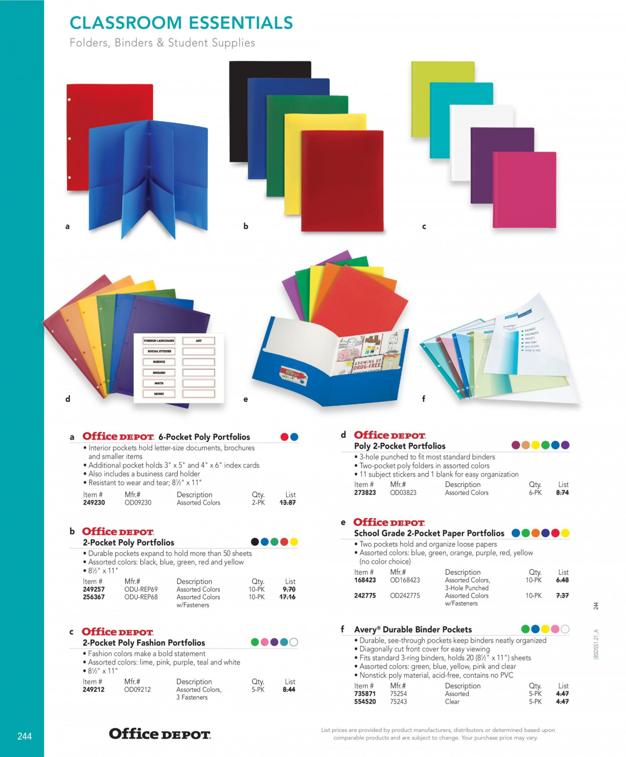 thumbnail - Office DEPOT Flyer - Sales products - sticker, folder, comb binder, paper. Page 244.