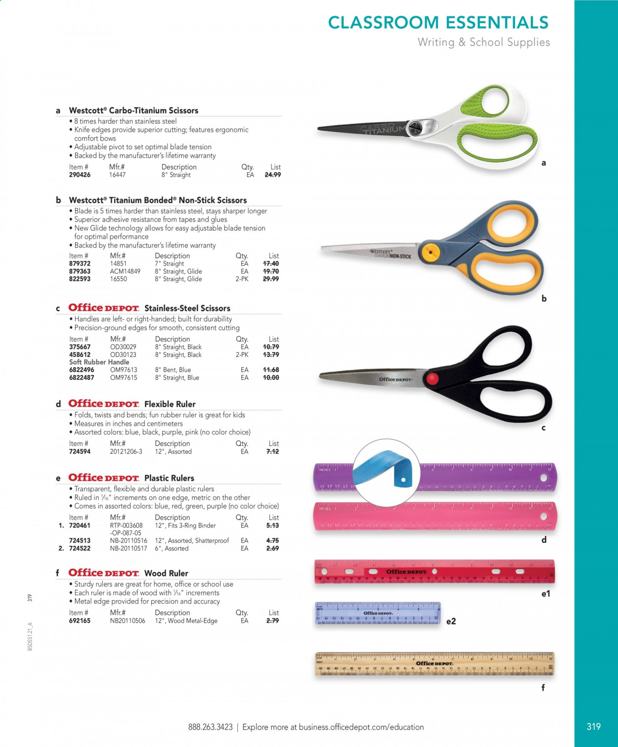 thumbnail - Office DEPOT Flyer - Sales products - scissors, comb binder, ruler. Page 319.