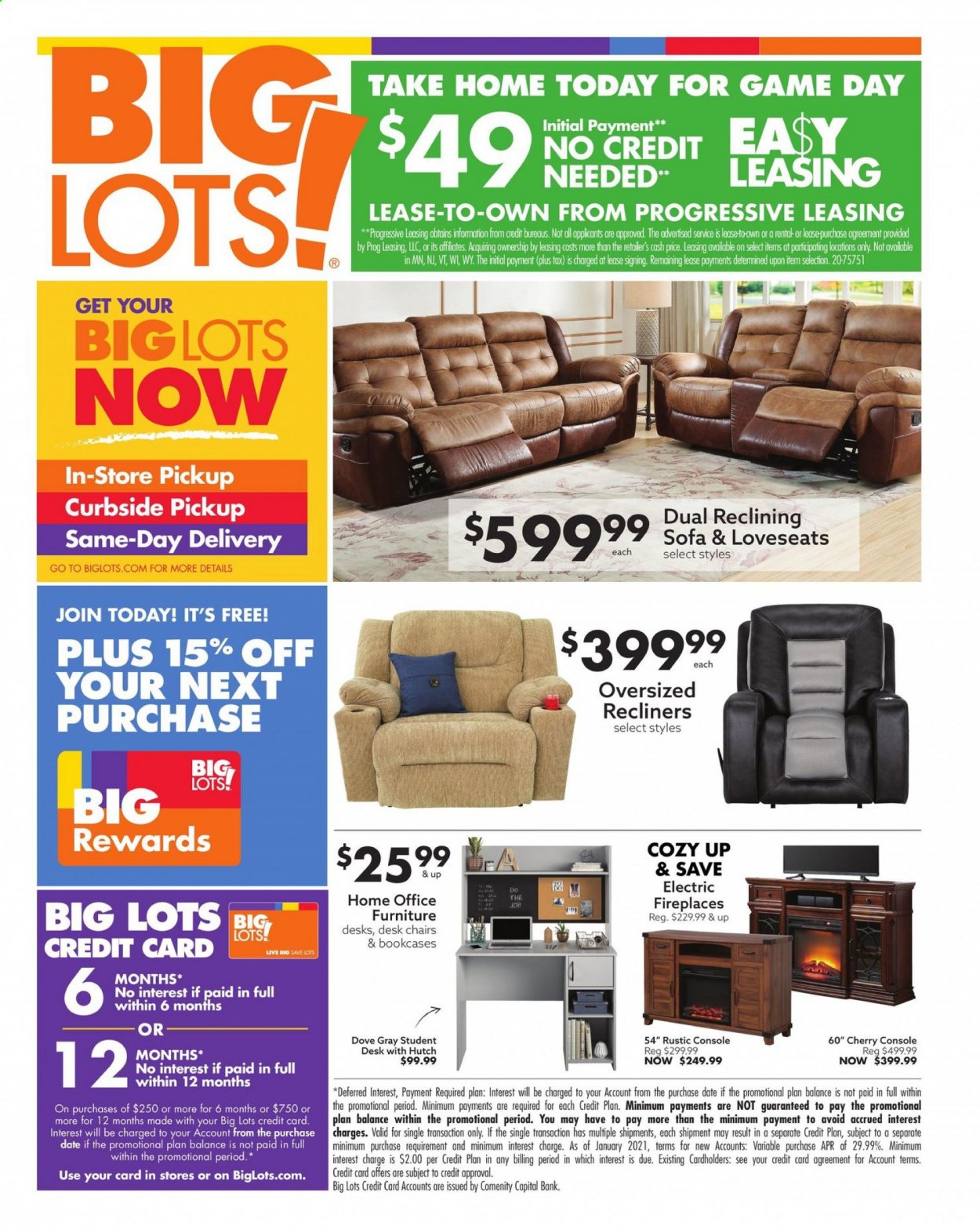 thumbnail - Big Lots Flyer - 01/24/2021 - 01/31/2021 - Sales products - chair, sofa, Dove, hutch. Page 1.