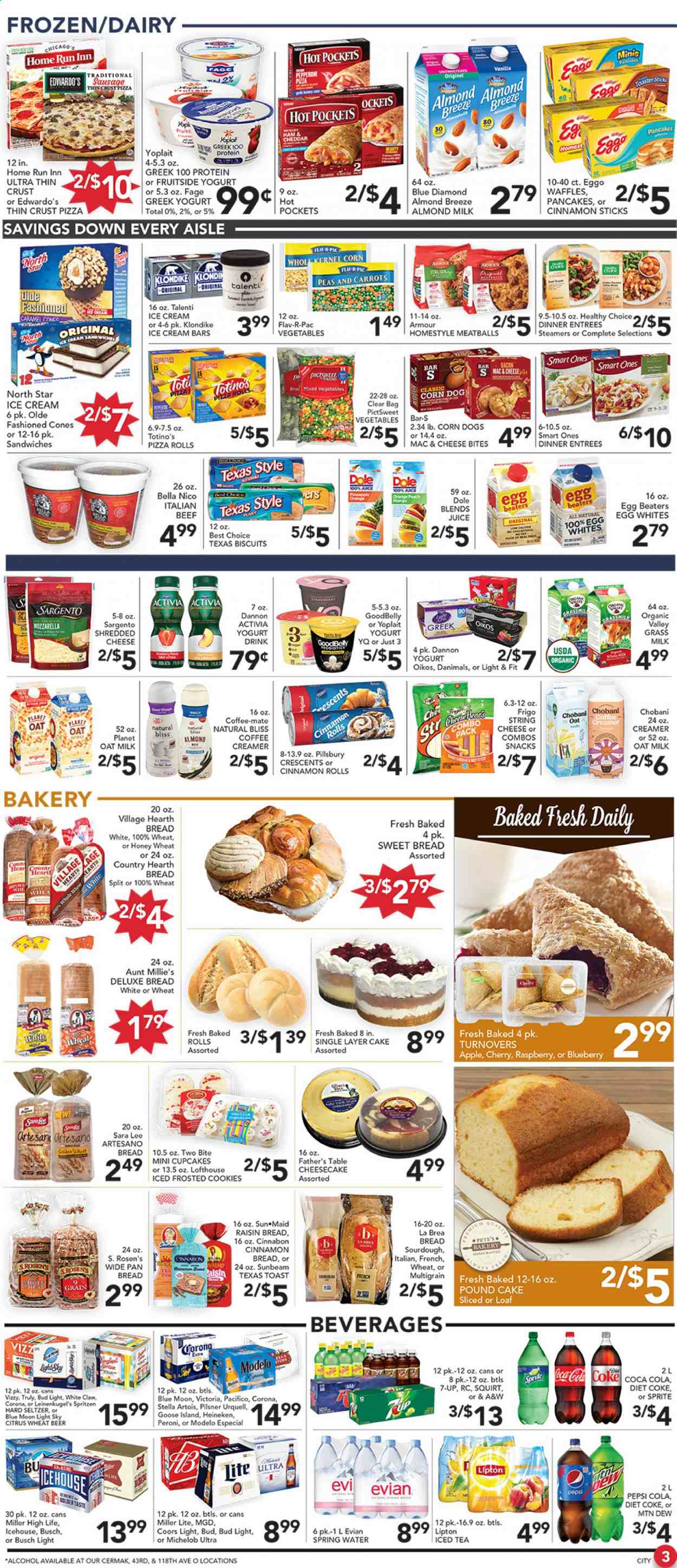 thumbnail - Pete's Fresh Market Flyer - 01/27/2021 - 02/02/2021 - Sales products - cake, pie, pizza rolls, Sara Lee, turnovers, Father's Table, cinnamon roll, crescent rolls, cupcake, sweet bread, waffles, pound cake, pastries, Bella, carrots, snack, Dole, mackerel, macaroni & cheese, hot pocket, meatballs, sandwich, pancakes, Pillsbury, Healthy Choice, ready meal, plant based product, bacon, shredded cheese, cheddar, Sargento, greek yoghurt, Activia, Oikos, Yoplait, Chobani, Dannon, Danimals, almond milk, Coffee-Mate, yoghurt drink, Almond Breeze, oat milk, eggs, creamer, coffee and tea creamer, refrigerated dough, ice cream, ice cream bars, Talenti Gelato, biscuit, cinnamon sticks, Blue Diamond, Coca-Cola, Mountain Dew, Sprite, Pepsi, Lipton, ice tea, Diet Coke, soft drink, 7UP, A&W, Coke, spring water, Evian, water, carbonated soft drink, White Claw, Hard Seltzer, TRULY, beer, Busch, Stella Artois, Bud Light, Corona Extra, Heineken, Peroni, Modelo, wheat beer, Leinenkugel's, Miller Lite, Coors, Blue Moon, Michelob, Pilsner Urquell. Page 3.
