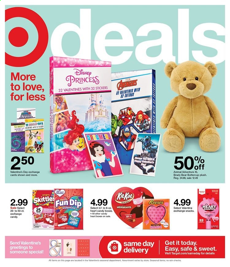 thumbnail - Target Flyer - 01/31/2021 - 02/06/2021 - Sales products - dip, Reese's, Skittles, snack, Disney, sticker, princess. Page 1.