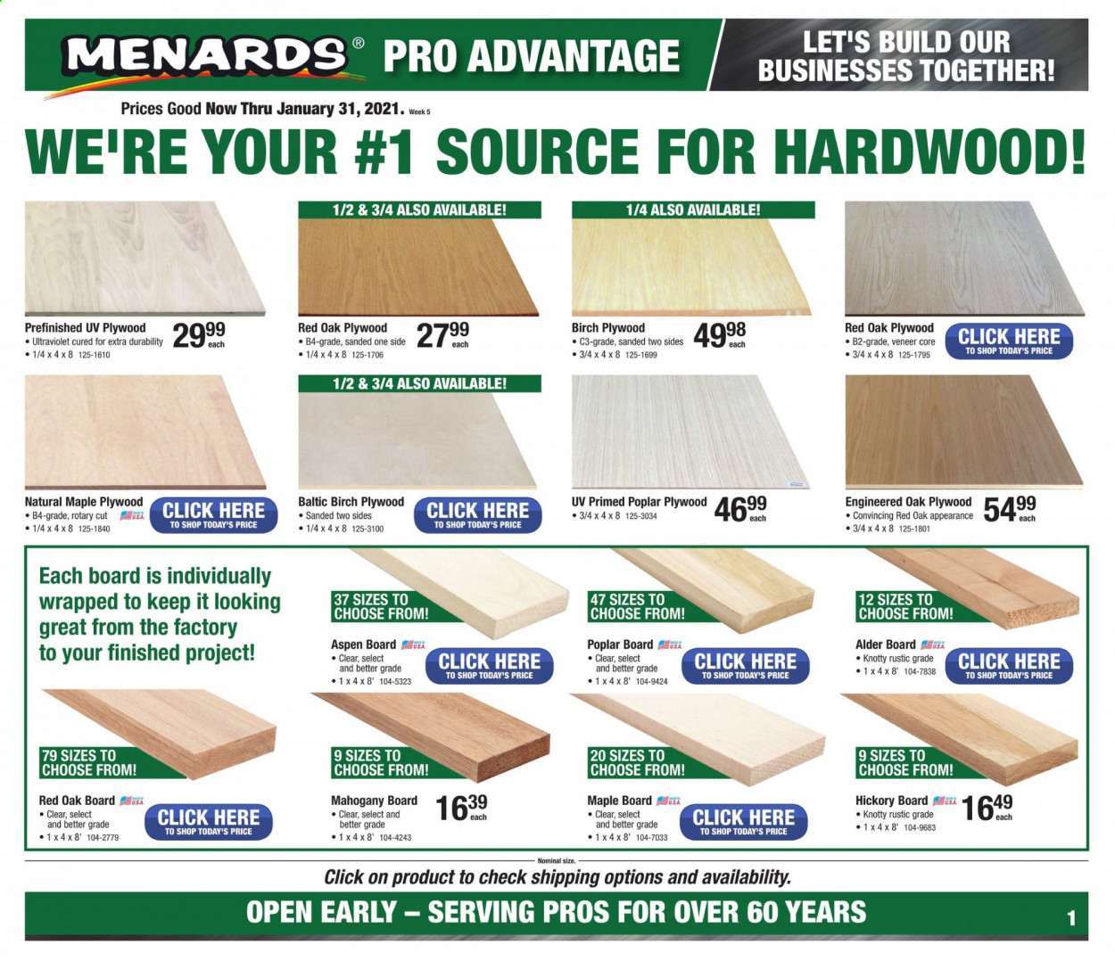 thumbnail - Menards Flyer - 01/24/2021 - 01/31/2021 - Sales products - plywood. Page 1.