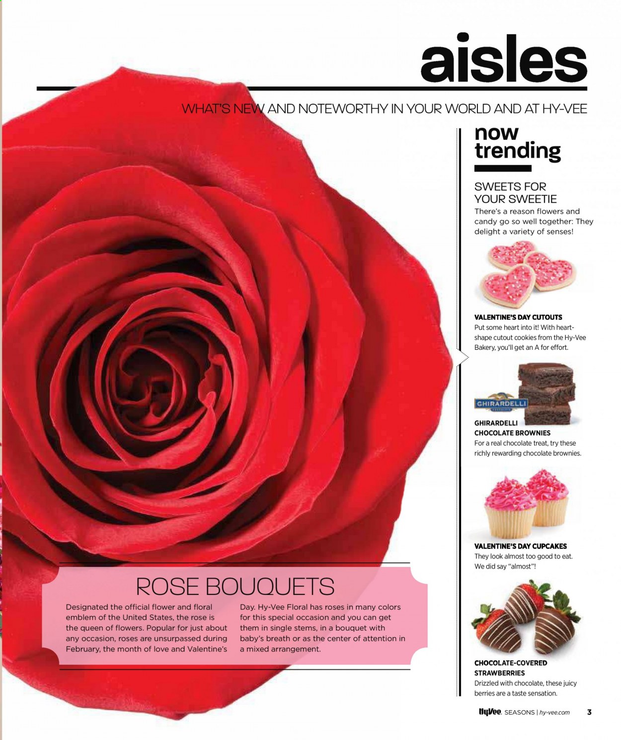 thumbnail - Hy-Vee Flyer - 02/01/2021 - 02/28/2021 - Sales products - cupcake, brownies, strawberries, cookies, Ghirardelli, bouquet, rose. Page 7.