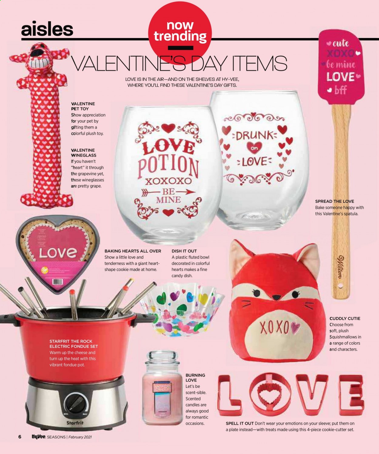 thumbnail - Hy-Vee Flyer - 02/01/2021 - 02/28/2021 - Sales products - cake, cheese, chocolate candies, spatula, pot, bowl, cutter, candle, book, bag, watch, toys, Squishmallows, rose. Page 10.