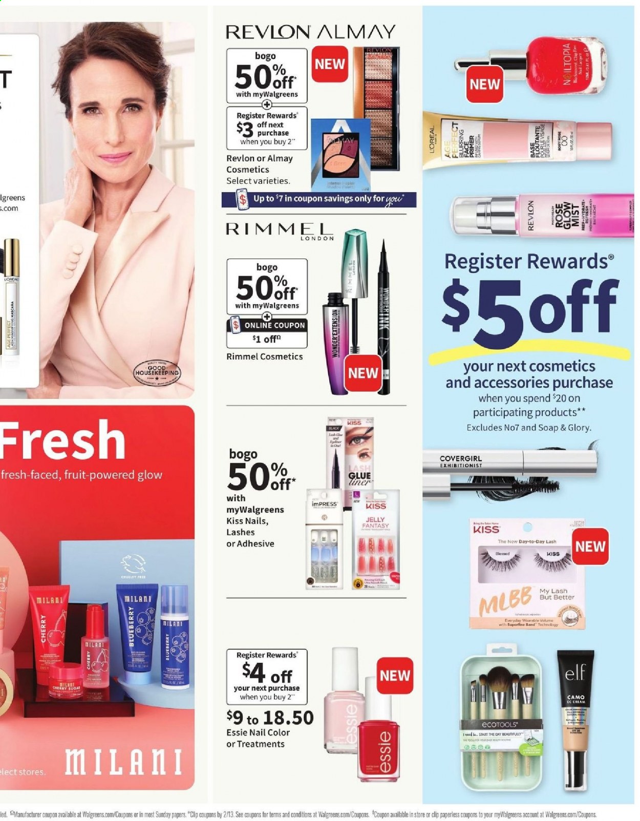 thumbnail - Walgreens Flyer - 02/07/2021 - 02/13/2021 - Sales products - jelly, soap, Almay, L’Oréal, Revlon, nail enamel, glue, Elf. Page 17.