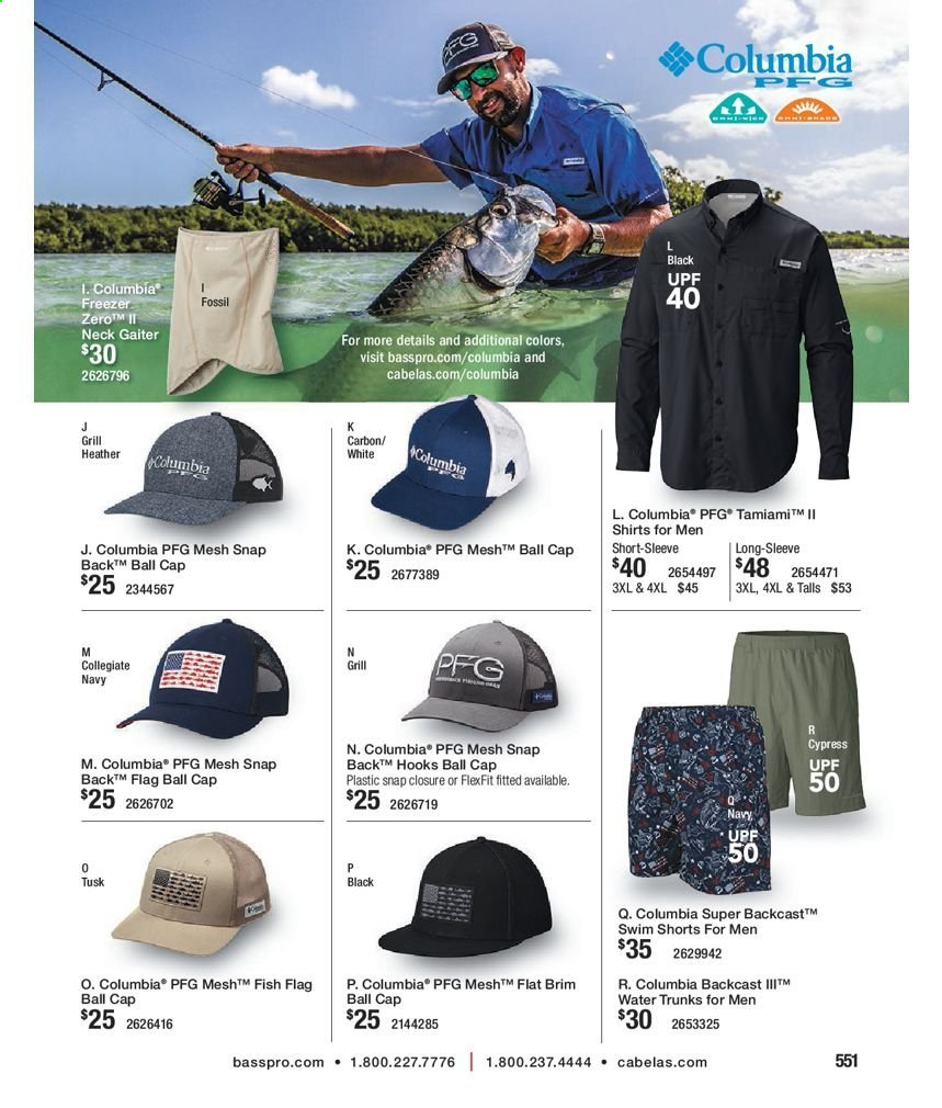 thumbnail - Bass Pro Shops Flyer - 02/03/2021 - 12/25/2021 - Sales products - Columbia, shorts, shirt. Page 474.
