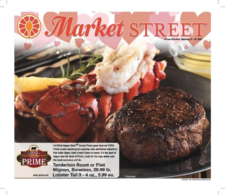 thumbnail - Market Street Flyer - 02/03/2021 - 02/16/2021 - Sales products - lobster, lobster tail. Page 1.