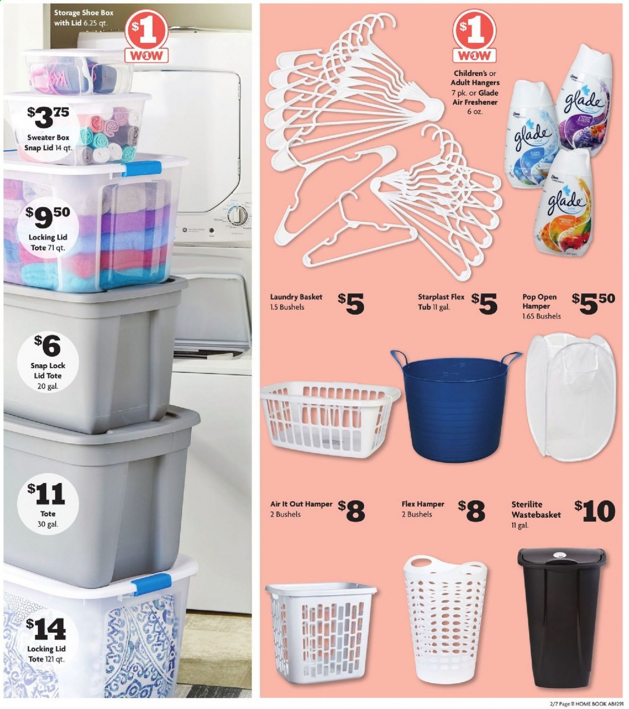 thumbnail - Family Dollar Flyer - 02/07/2021 - 05/01/2021 - Sales products - hamper, basket, hanger, box with lids, air freshener, Glade, book. Page 11.