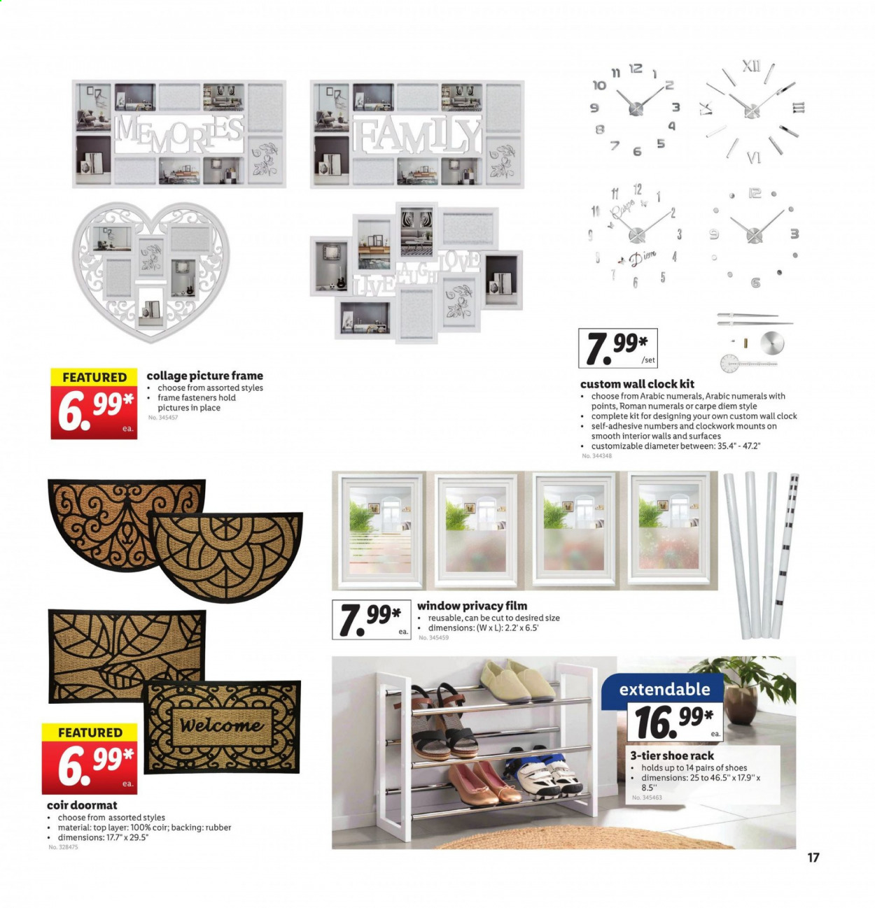 thumbnail - Lidl Flyer - 02/10/2021 - 02/16/2021 - Sales products - shoes, clock, shoe rack, picture frame, adhesive, door mat. Page 17.