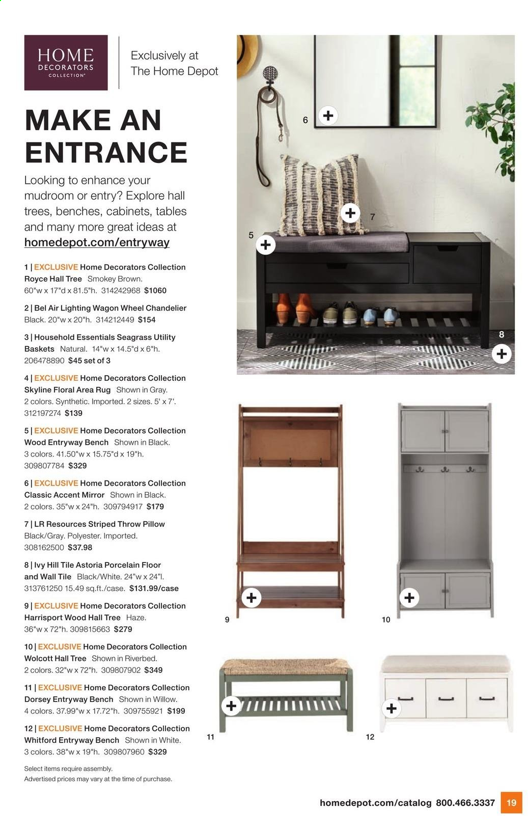 thumbnail - The Home Depot Flyer - 02/08/2021 - 03/07/2021 - Sales products - basket, pillow, table, mirror, chandelier, porcelain tile, rug, area rug. Page 17.