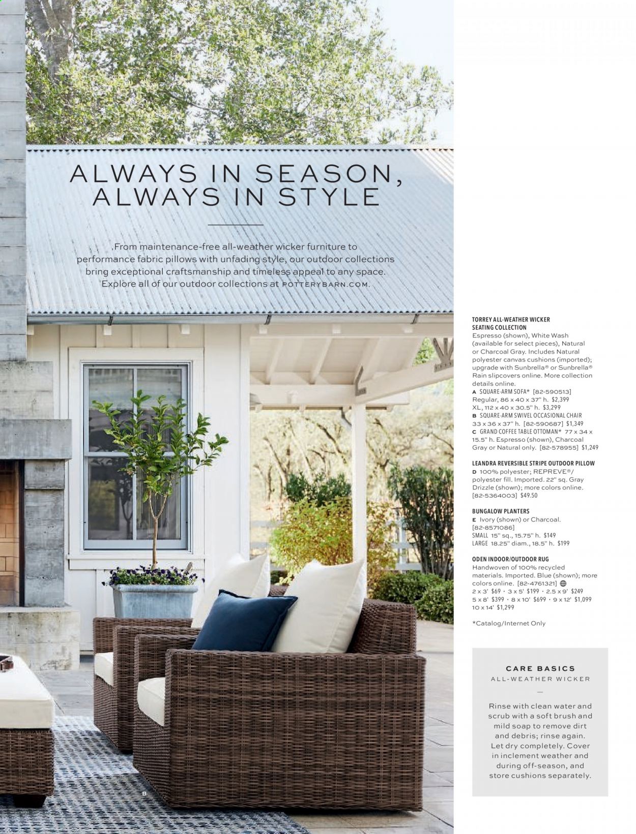 thumbnail - Pottery Barn Flyer - Sales products - table, chair, sofa, coffee table, ottoman, cushion, pillow, rug. Page 33.