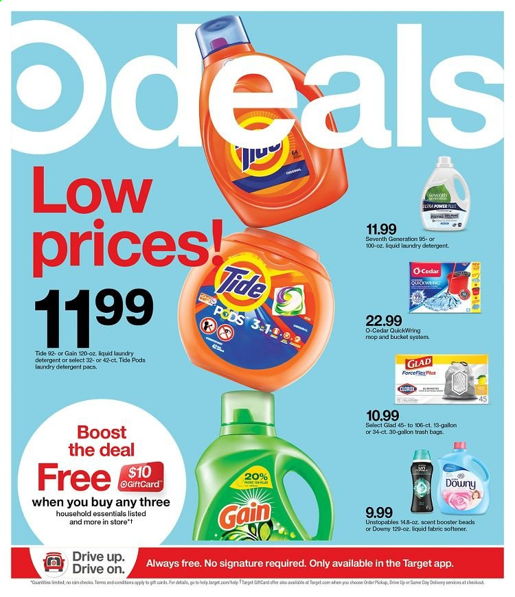 thumbnail - Target Flyer - 02/14/2021 - 02/20/2021 - Sales products - detergent, Gain, Tide, Unstopables, fabric softener, laundry detergent, trash bags, bag. Page 1.
