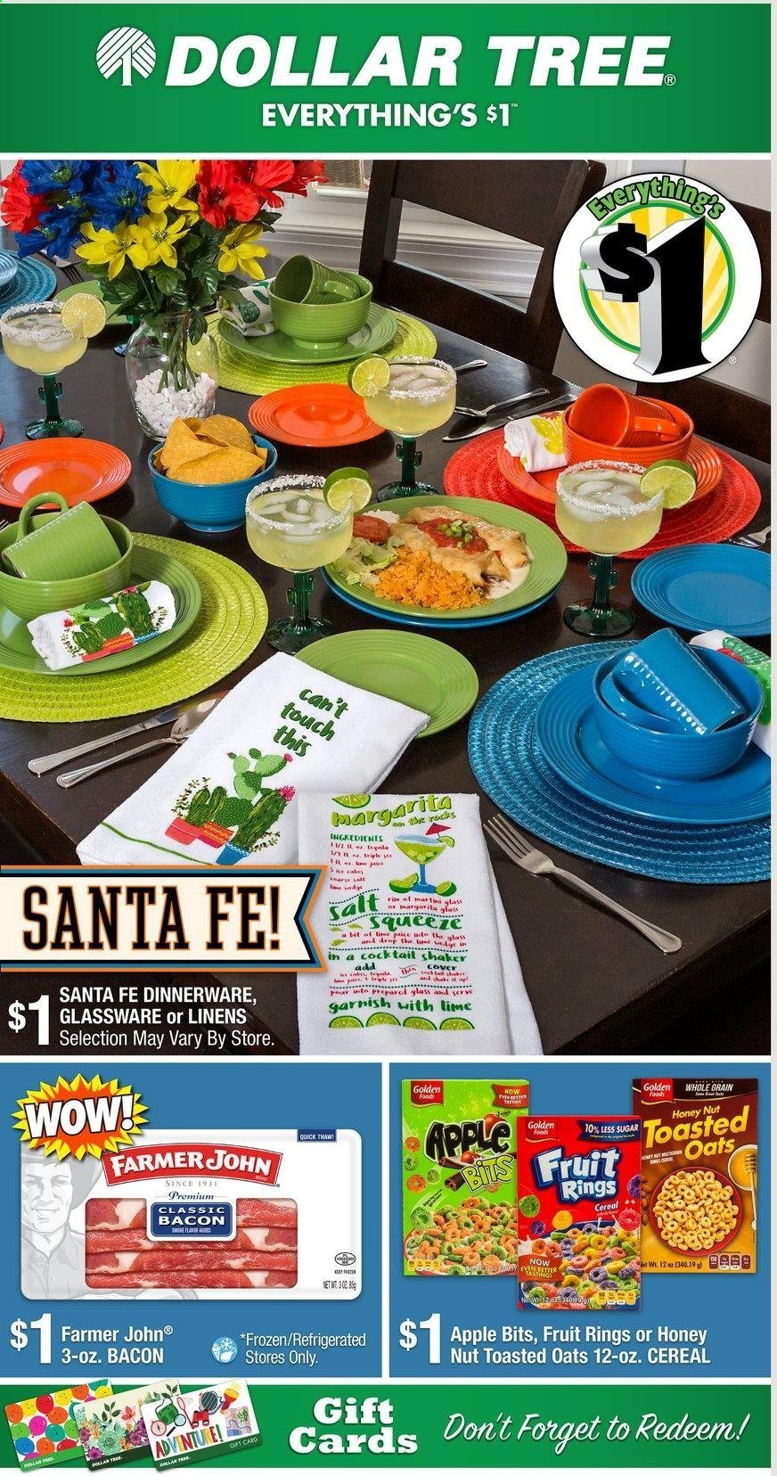 thumbnail - Dollar Tree Flyer - 02/15/2021 - 02/27/2021 - Sales products - bacon, oats, cereals, dinnerware set, glassware set, linens. Page 1.