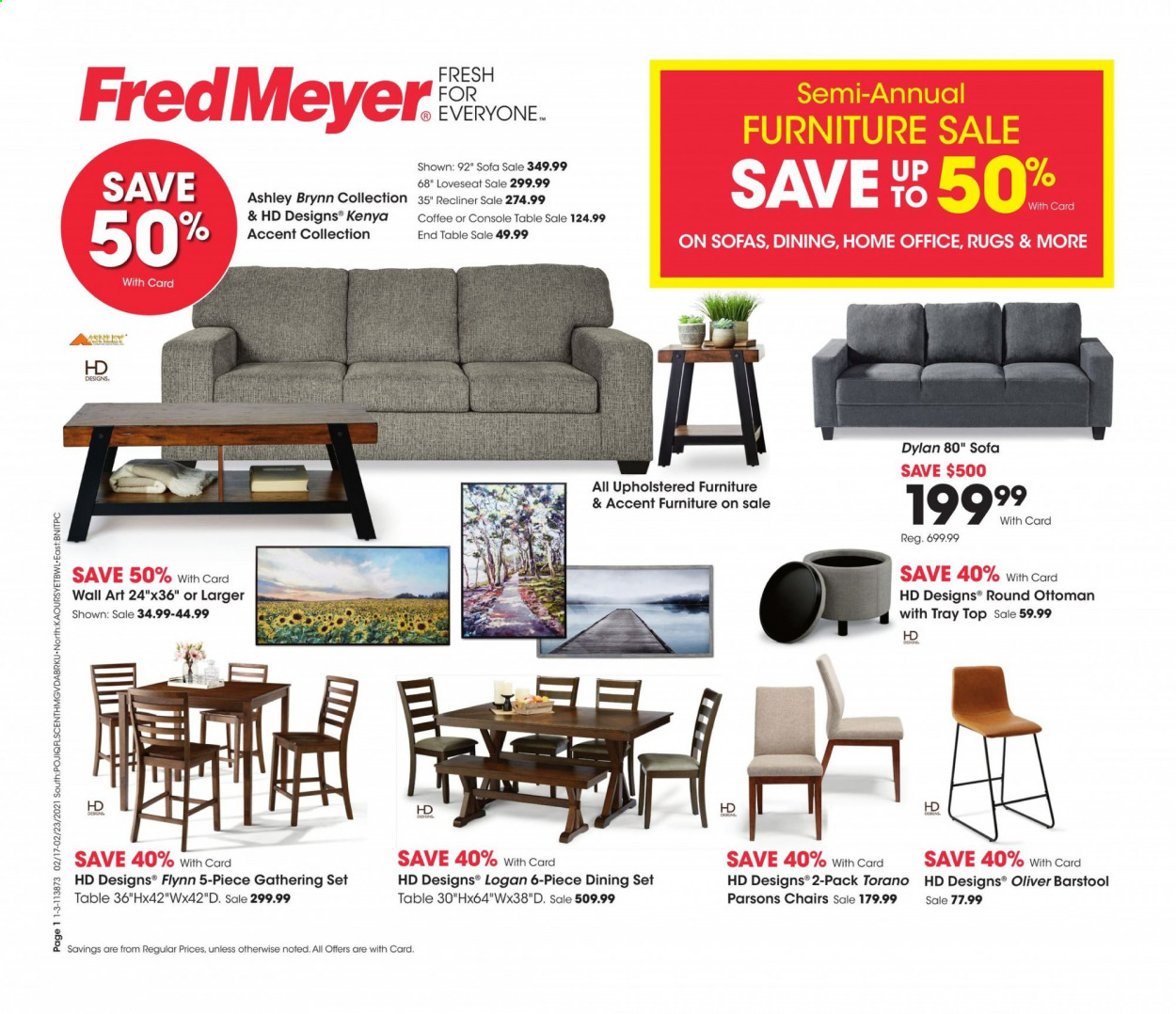 thumbnail - Fred Meyer Flyer - 02/17/2021 - 02/23/2021 - Sales products - coffee, tray, recliner chair. Page 1.