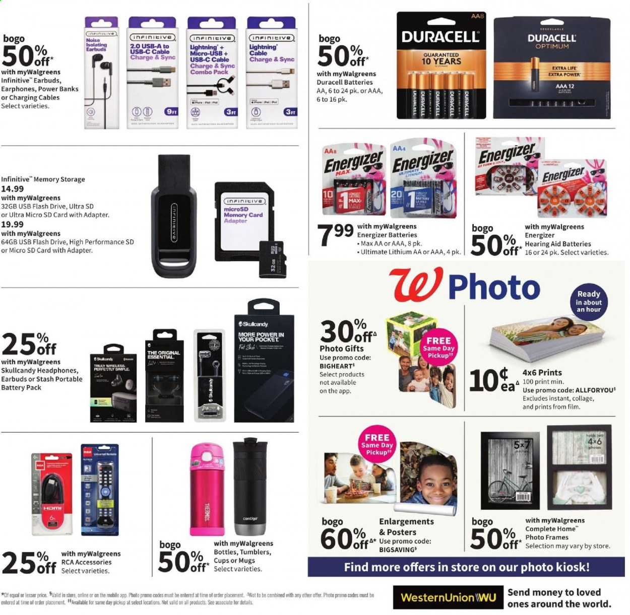 thumbnail - Walgreens Flyer - 02/21/2021 - 02/27/2021 - Sales products - battery, Duracell, Energizer, Optimum, memory card, Skullcandy, inner ear headphones, headphones, earbuds. Page 9.