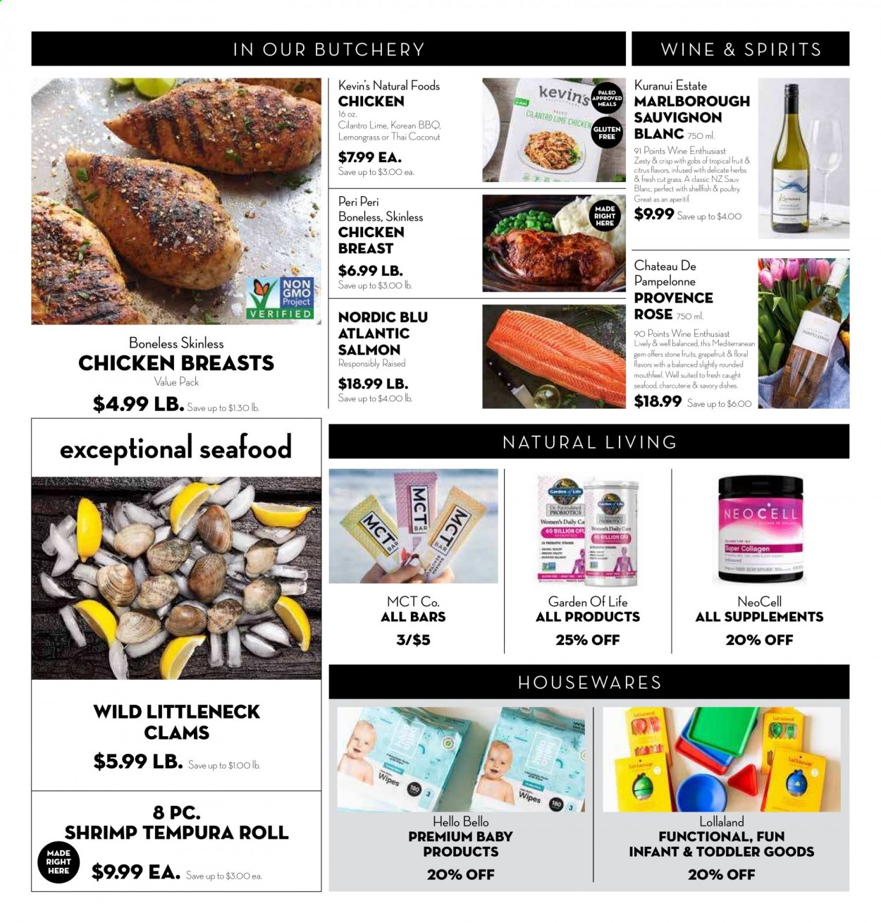 thumbnail - Bristol Farms Flyer - 02/17/2021 - 03/02/2021 - Sales products - coconut, clams, salmon, seafood, shrimps, cilantro, herbs, wine, Sauvignon Blanc, chicken breasts. Page 3.
