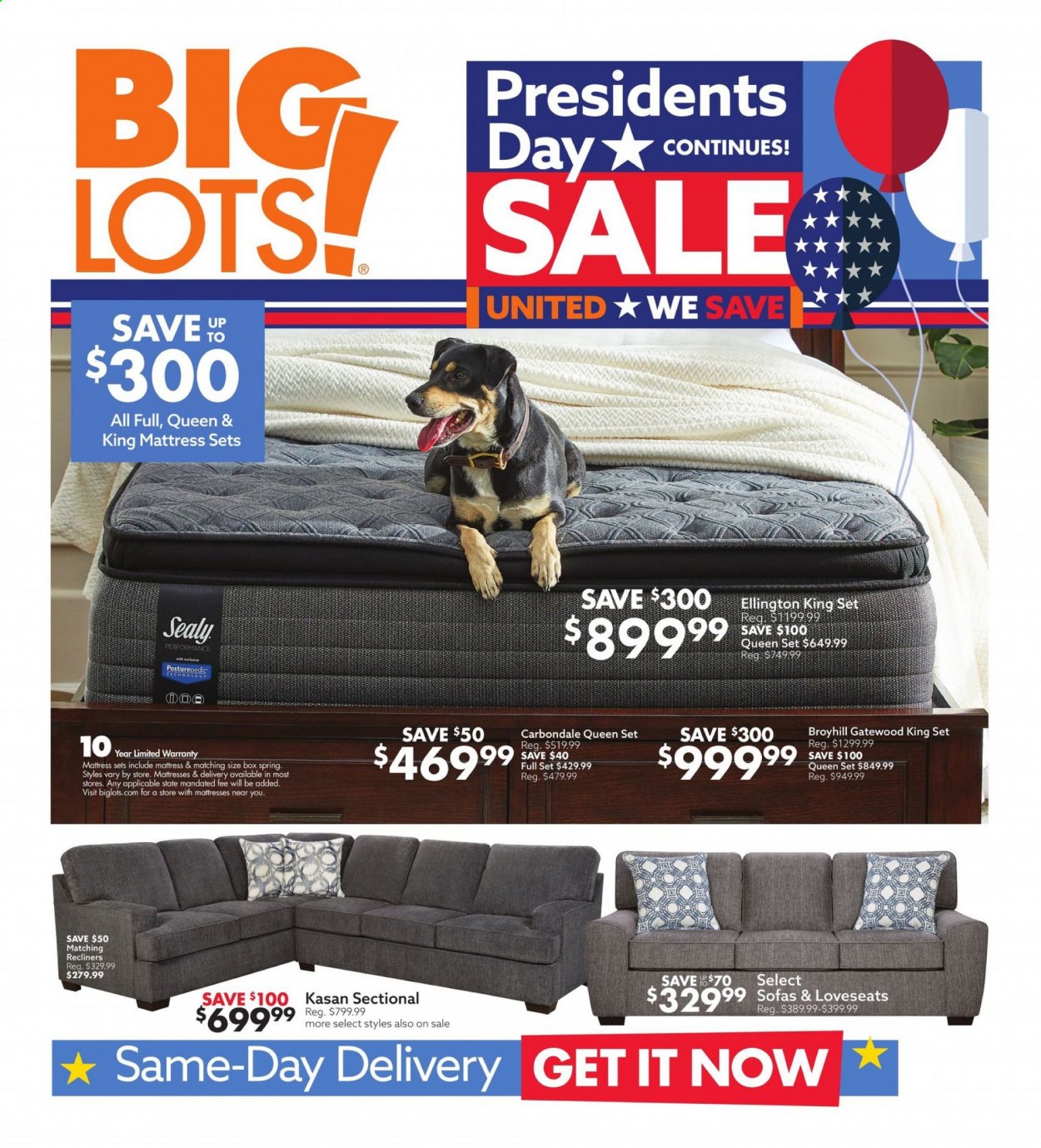 thumbnail - Big Lots Flyer - 02/21/2021 - 02/27/2021 - Sales products - sofa, mattress. Page 1.