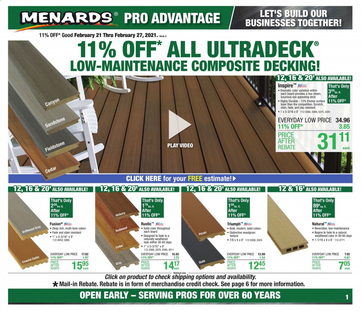 thumbnail - Menards Flyer - 02/21/2021 - 02/27/2021 - Sales products - decking. Page 1.