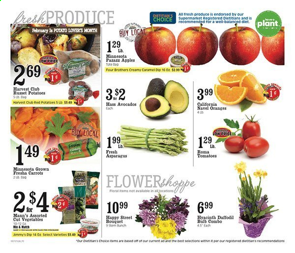 thumbnail - Coborn's Flyer - 02/24/2021 - 03/02/2021 - Sales products - apples, oranges, carrots, hyacinth, bouquet, daffodil, avocado. Page 2.