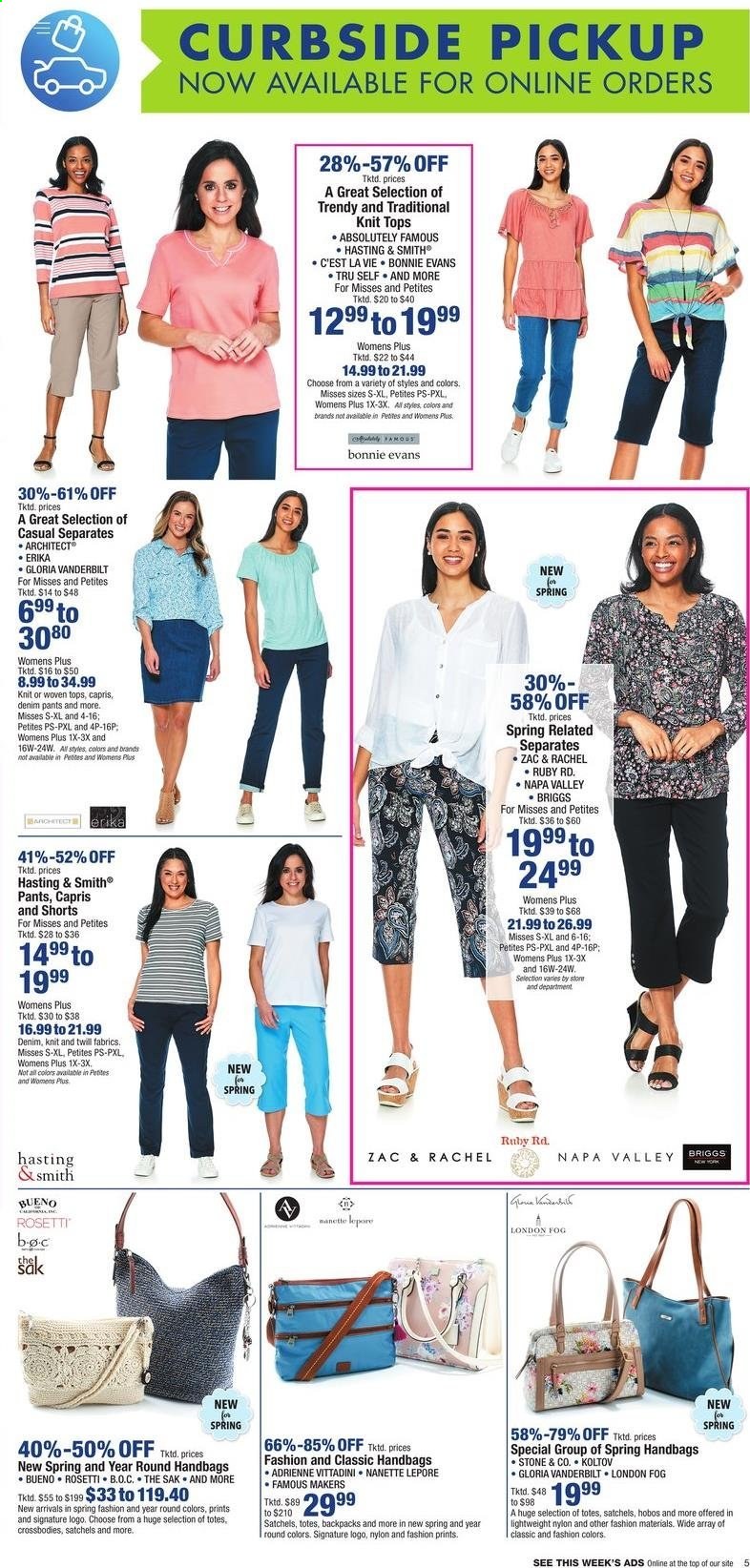 thumbnail - Boscov's Flyer - 02/25/2021 - 03/03/2021 - Sales products - jeans, Gloria Vanderbilt', pants, tops, handbag, tote, shorts. Page 5.