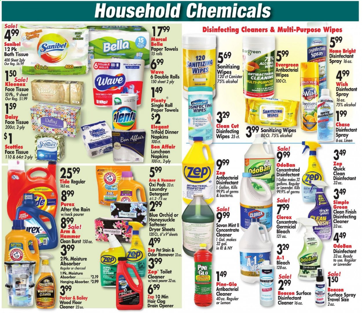 thumbnail - Ocean State Job Lot Flyer - 02/25/2021 - 03/03/2021 - Sales products - bath tissue, Bella, Kleenex, napkins, Plenty, kitchen towels, paper towels, ARM & HAMMER, detergent, wipes, cleaner, desinfection, antiseptic wipes, floor cleaner, Clorox, drain opener, Tide, fabric softener, bleach, laundry detergent, dryer sheets, Purex, canister, gallon, antibacterial spray, charcoal. Page 17.
