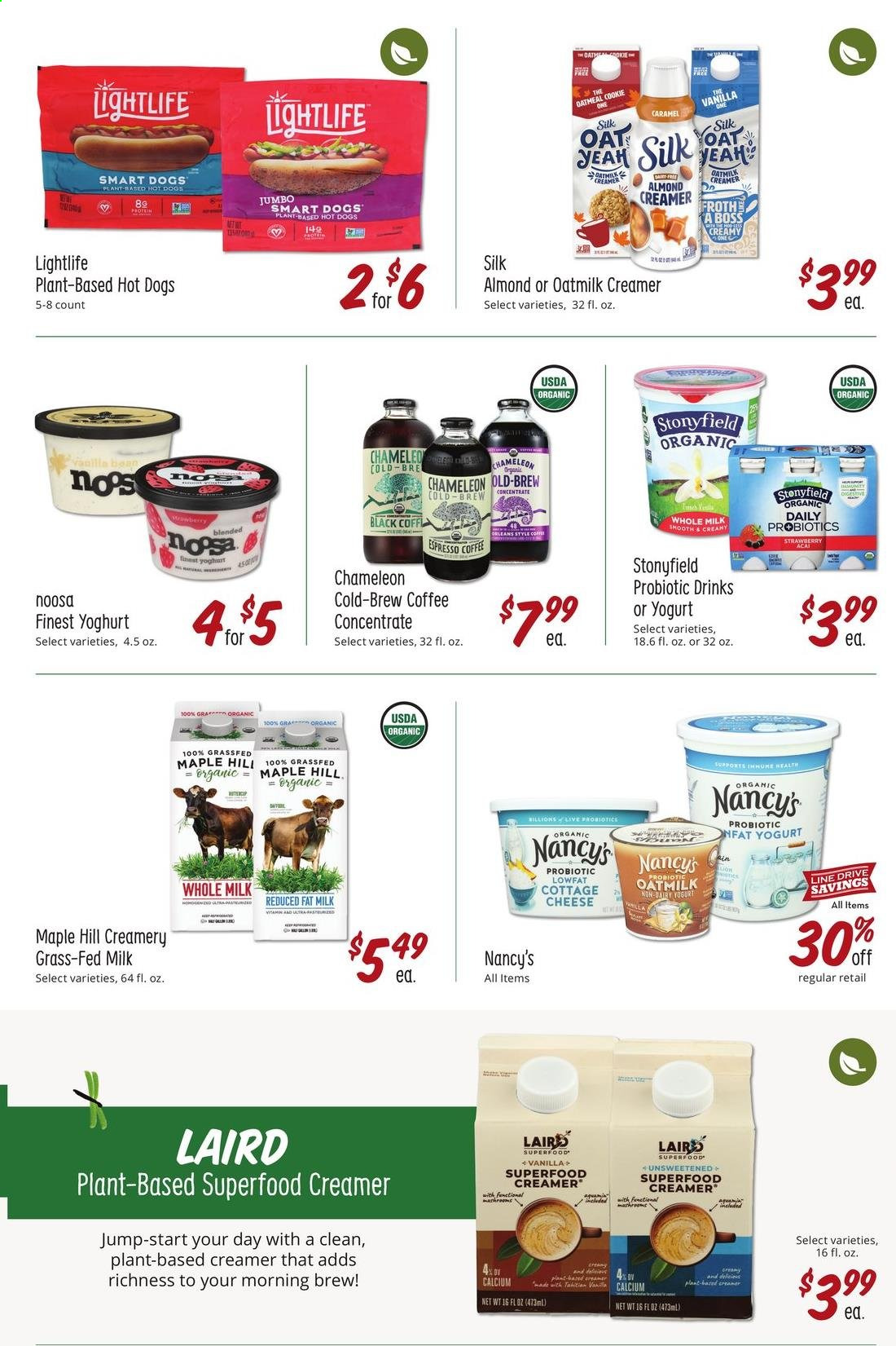 thumbnail - Sprouts Flyer - 02/24/2021 - 03/30/2021 - Sales products - hot dog, cottage cheese, cheese, yoghurt, milk, oat milk, creamer, almond creamer, beans, caramel, coffee, calcium, probiotics. Page 19.