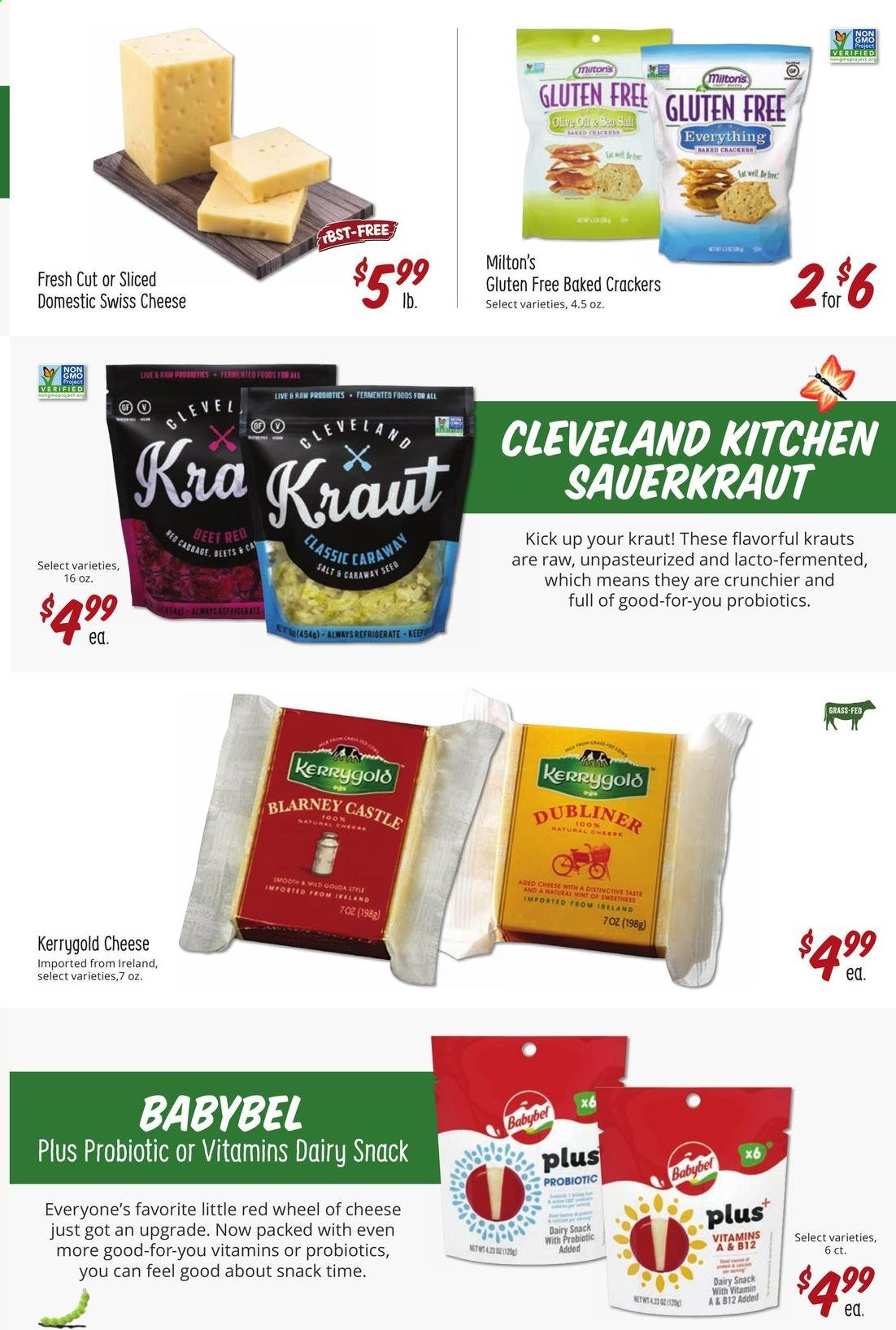 thumbnail - Sprouts Flyer - 02/24/2021 - 03/30/2021 - Sales products - swiss cheese, cheese, Babybel, crackers, snack, salt, sauerkraut, Castle, probiotics. Page 21.
