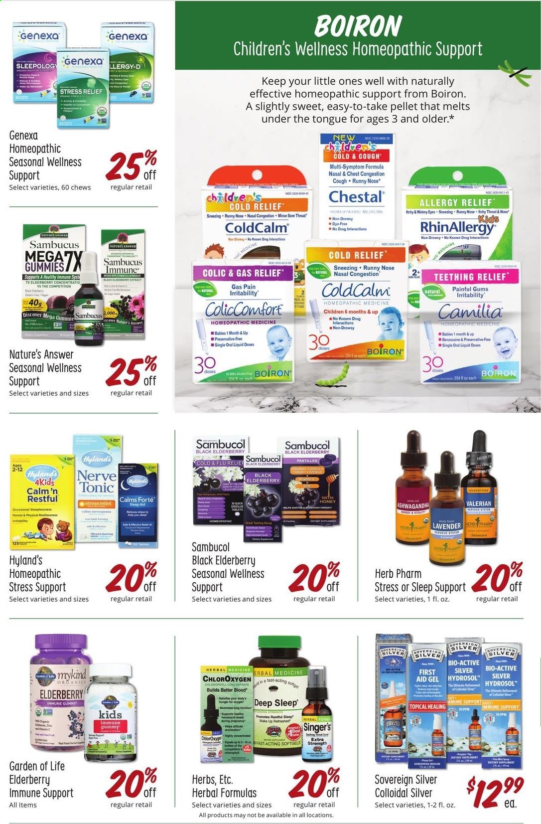 thumbnail - Sprouts Flyer - 02/24/2021 - 03/30/2021 - Sales products - chewing gum, pastilles, herbs, tonic, L'Or, Cold & Flu, Sambucol, Boiron, allergy relief. Page 29.