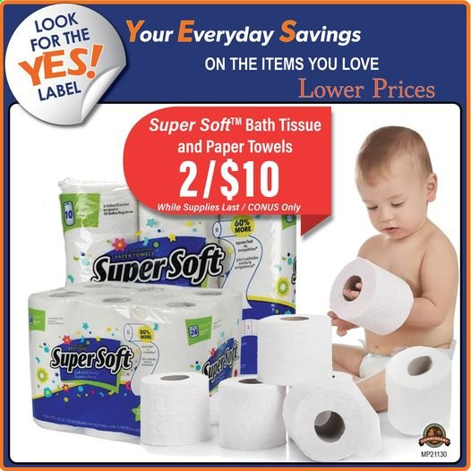 thumbnail - Commissary Flyer - Sales products - bath tissue, kitchen towels, paper towels. Page 1.