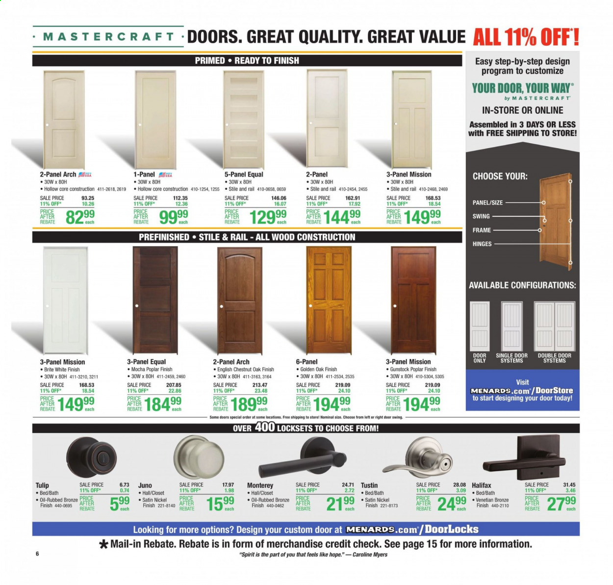 thumbnail - Menards Flyer - 02/28/2021 - 03/06/2021 - Sales products - satin sheets, bed, closet system, door, lockset, oil. Page 8.