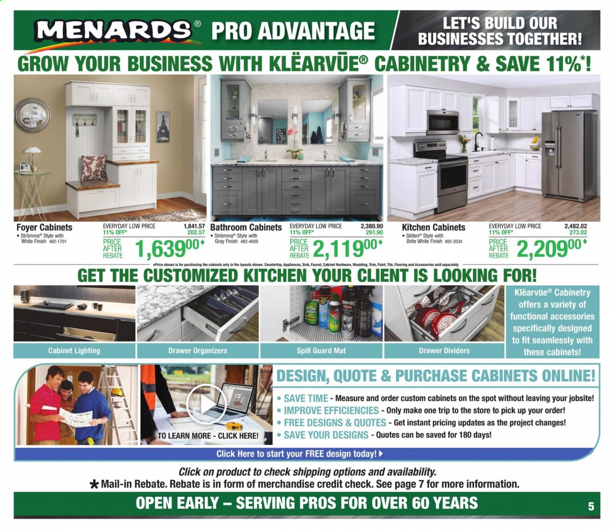 thumbnail - Menards Flyer - 02/28/2021 - 03/06/2021 - Sales products - faucet, kitchen cabinet, cabinet, flooring, moulding. Page 6.